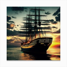 Sailing Ship At Sunset 10 Canvas Print