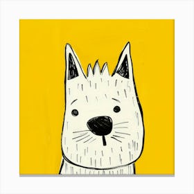 White Dog On A Yellow Background Canvas Print