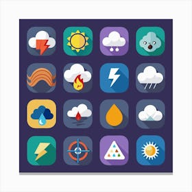 Weather Icons Set In Flat Design Canvas Print