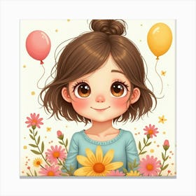 Cute Girl With Flowers Stampe su tela