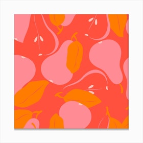 Pattern With Bright Pink Pears Square Canvas Print