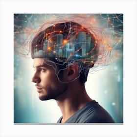 Man'S Head With City Canvas Print