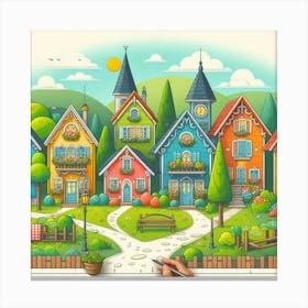 Cartoon Village Canvas Print