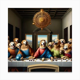 An Unusual Scene Featuring A Bunch Of Golden Retriever Dogs Attending A Rave That Is Themed After The Renaissance Era 4 Canvas Print