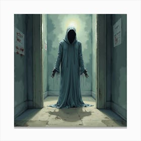 Horror Figure In A Watercolor Haunted Asylum 1 Canvas Print