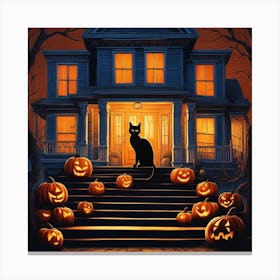 Halloween House With Pumpkins 8 Canvas Print