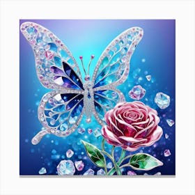 Crystal Butterfly And Rose Canvas Print