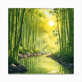 A Stream In A Bamboo Forest At Sun Rise Square Composition 103 Canvas Print