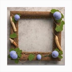 Rustic Frame With Blue Flowers Canvas Print