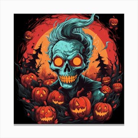 Skeleton With Pumpkins Canvas Print