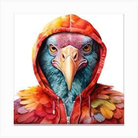 Watercolour Cartoon Turkey In A Hoodie 1 Canvas Print