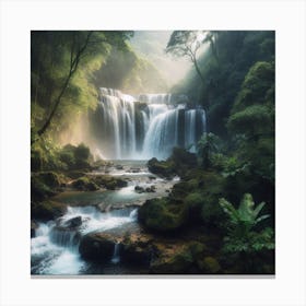 A majestic waterfall flowing through a lush rainforest4 Canvas Print