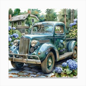 Old Truck In Front Of House Canvas Print