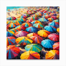 Umbrella Symphony Of Color On The Coastal Shore 1 Canvas Print