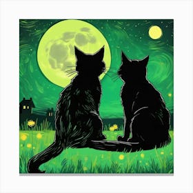 Two Cats In The Moonlight Canvas Print