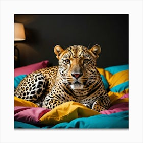 Leopard On Bed Canvas Print