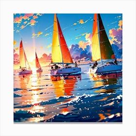 Sailboats At Sunset 3 Canvas Print