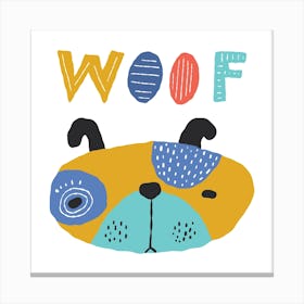 Cute Funny Dog, Woof Lettering 1 Canvas Print