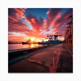 Sunset At The Port Canvas Print