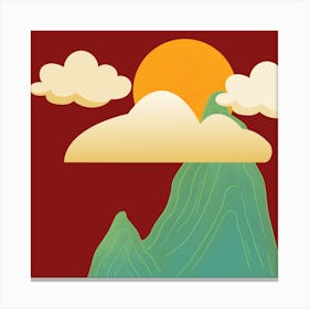 Mountain With Clouds And Sun Canvas Print