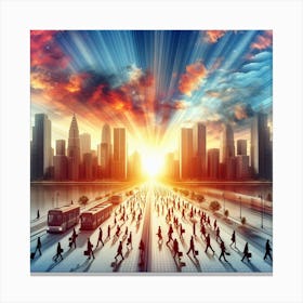 Cityscape With People Canvas Print