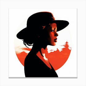 Woman In The Hat, Simple Silhouette frame Canvas Print