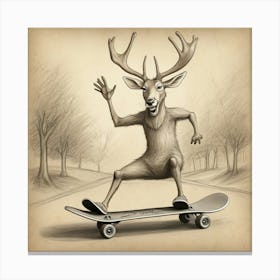 Deer On Skateboard 5 Canvas Print