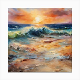 Seashore. Sand, waves, sunset and summer oil colors.6 Canvas Print