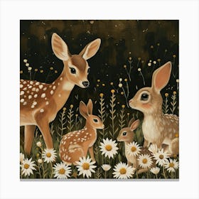 Deer And Bunnies Fairycore Painting 3 Canvas Print