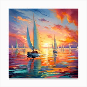 Sailboats At Sunset 16 Canvas Print