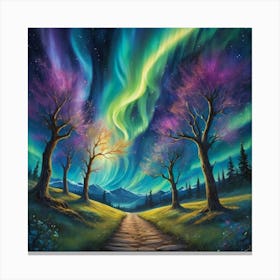 Aurora Borealis Starry Pathway Vibrant Landscape Art W 0 Canvas Print