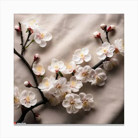 Firefly Plum Blossoms Scattered Across A Soft Linen Textured Canvas, With Simple Branches In Matte B (5) Canvas Print