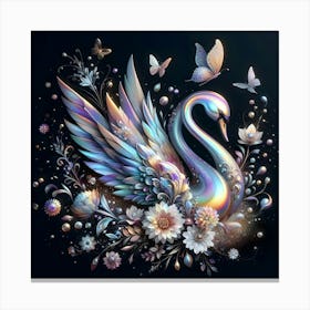 Swan With Flowers And Butterflies Canvas Print