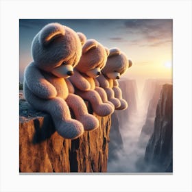 Three Teddy Bears On Cliff Canvas Print