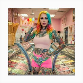 Tattooed Girl In Ice Cream Shop 1 Canvas Print