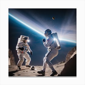 Astronauts Playing Soccer On The Moon Canvas Print