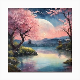 Japanese Sakura tree In River Canvas Print