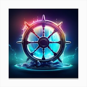 Ship Wheel Sea in Baby Blue. Ship Steering Wheel. Canvas Print
