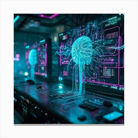 Cyber Interface With Intricate Neural Connections Symbolizing Ai And Human Cognitive Interaction Ne (3) Canvas Print