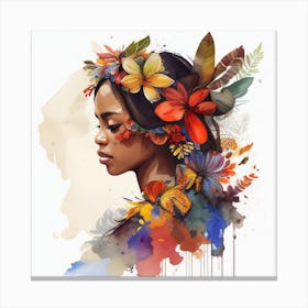 Watercolor Floral Indonesian Native Woman #4 Canvas Print