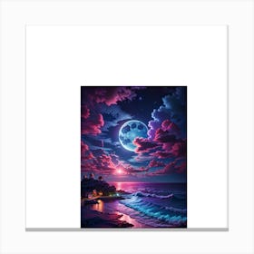 Full Moon Over The Ocean 1 Canvas Print