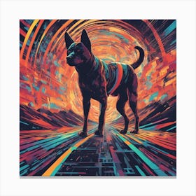 Dog Is Walking Down A Long Path, In The Style Of Bold And Colorful Graphic Design, David , Rainbowco Canvas Print