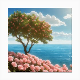 Pink Roses By The Sea Canvas Print