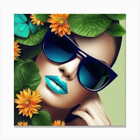 Woman With Sunglasses And Flowers Canvas Print