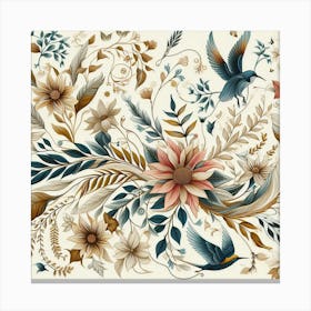 Floral Pattern With Birds And Flowers Canvas Print