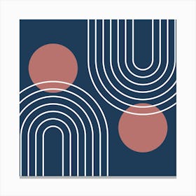 Mid Century Modern Geometric In Navy Blue And Marsala (Rainbow And Sun Abstract) 02 Canvas Print