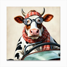 Cow In A Car 3 Canvas Print