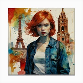 Red Haired Girl In Paris Canvas Print