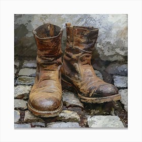 Boots On Cobblestone Canvas Print