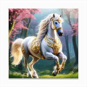 White Horse In The Forest Canvas Print